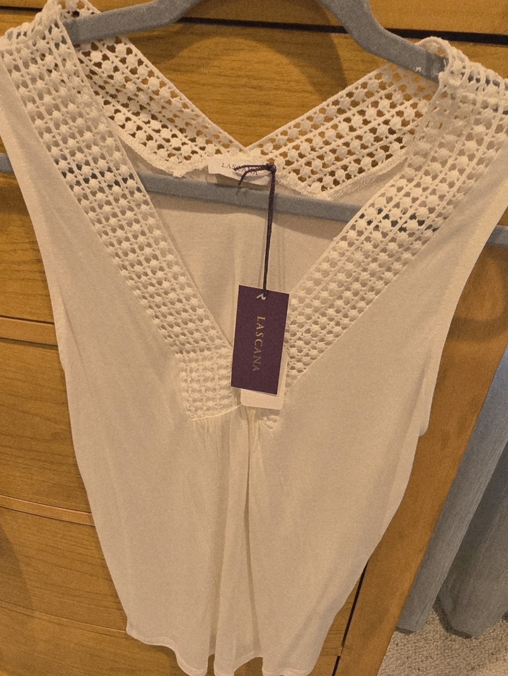 Lascana NWT Crochet V-Neck Sleeveless Tank Top - White, Women's 0/2